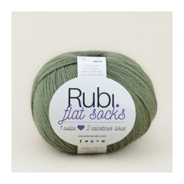 ovillo especial para calcetines rubi flat sock de color verde crudo